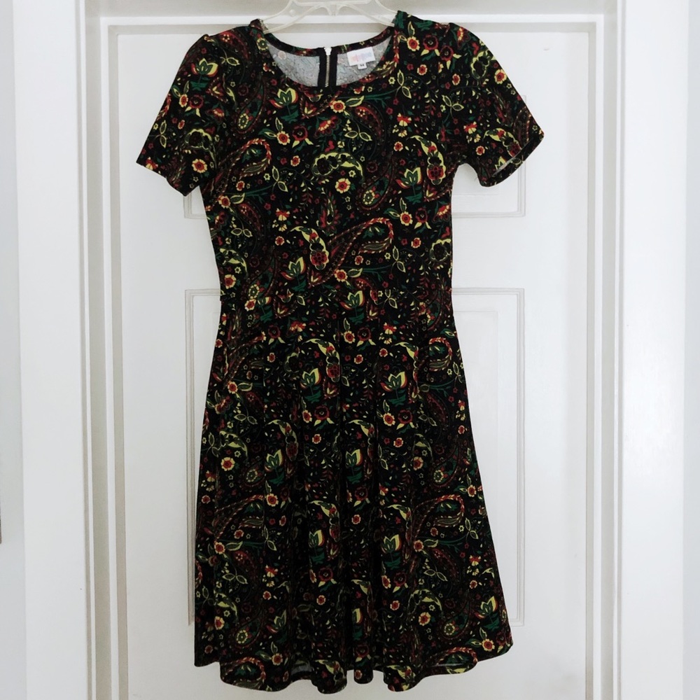 LULAROE AMELIA Dress Black with Paisley Pattern